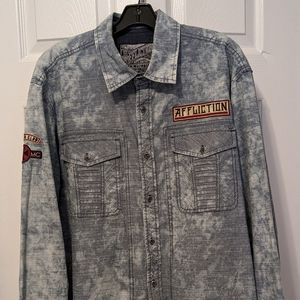 Men's XL Affliction long sleeve button up shirt. Denim blue.